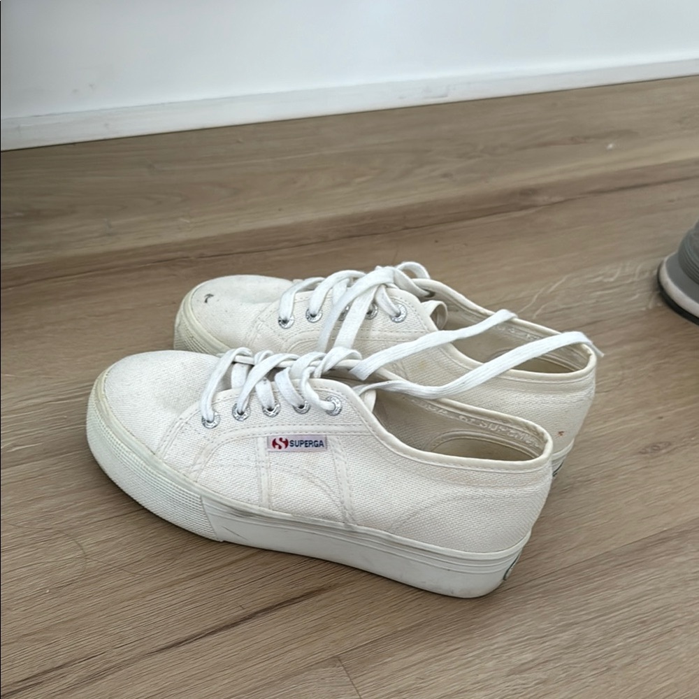 Superga White Espadrille Shoes with Textured Design